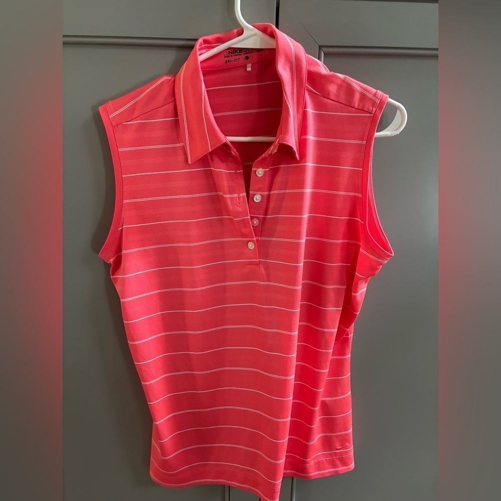 Nike golf orange sleeveless Polo Button Down Shirt lg